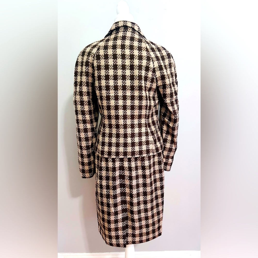 Ellen Tracy Size 6 Brown & Beige Gingham Tweed Skirt Suit Set Careerwear - Picture 4 of 7